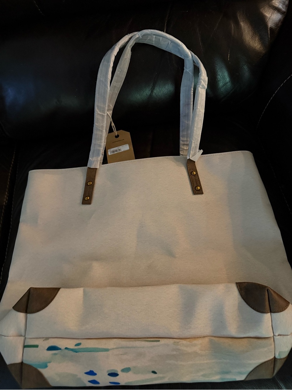 Canvas Blue Heron Watercolor Print Tote Bag Large Beach Coastal Zipper NWT Nice! - Picture 3 of 11